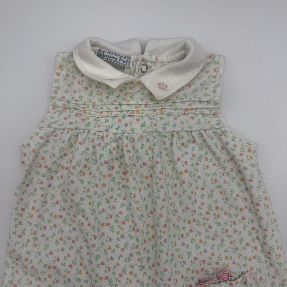 Vintage Honey‎ Pot Baby Girls' Size 6 Months Bodysuit Easter Overalls Tulips EUC
